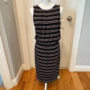 White House Black Market Black and White Striped Midi Dress